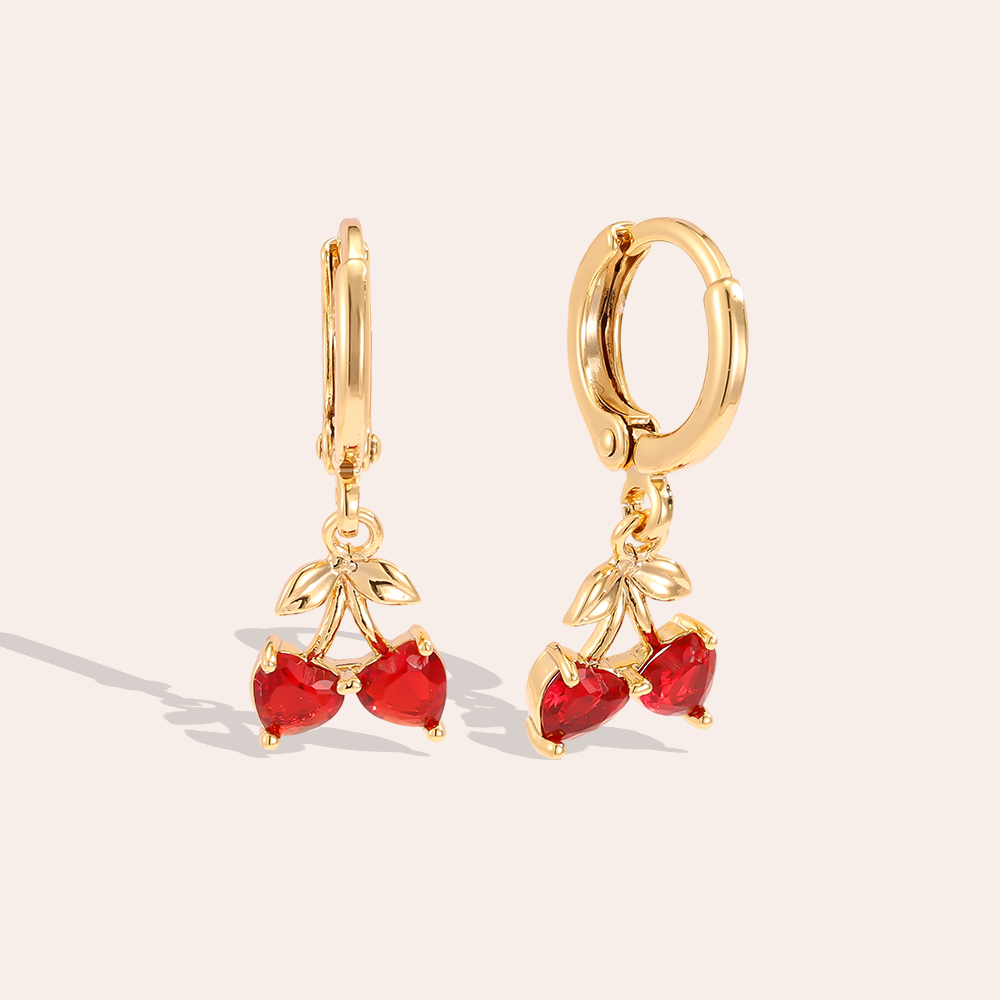 Gold-plated earrings 24mm zirconia cherry