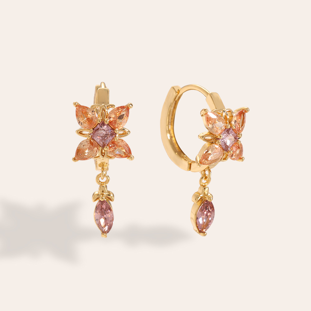 Sparkling Diamond Flower With Drop Eye Gold-plated Earrings    