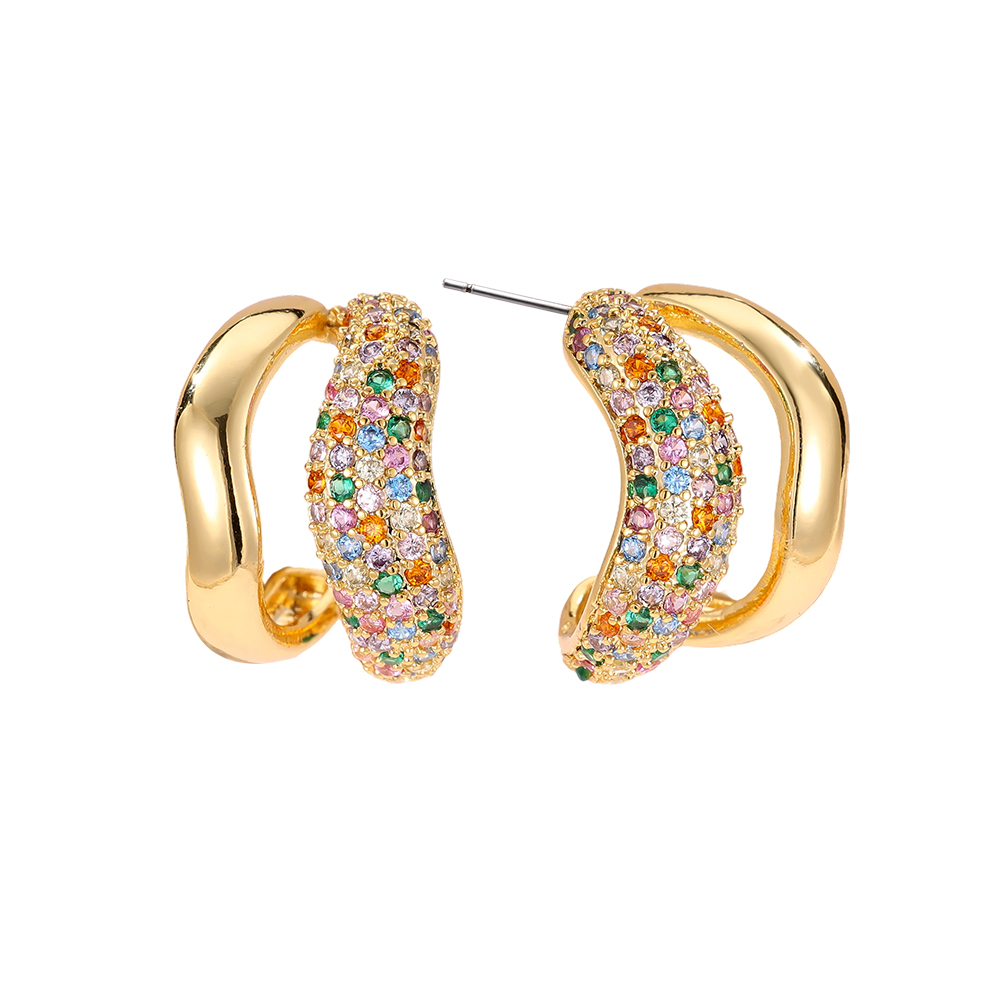 Gold-plated earrings 18mm zirconia two-layer soft wave