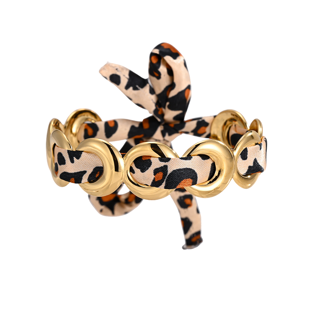 Stainless steel bangle – adjustable, wide, leopard print  