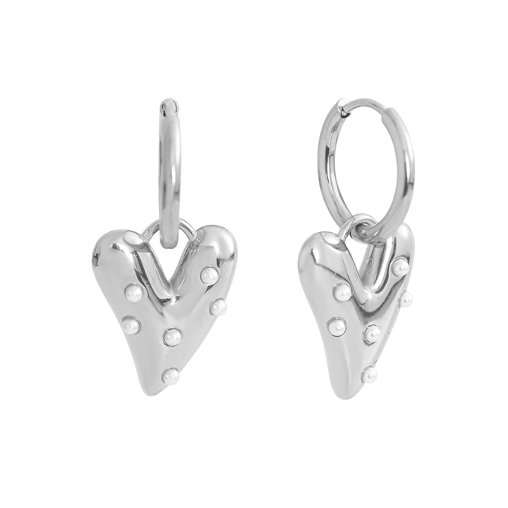 Stainless steel earrings 3cm heart with small pearls