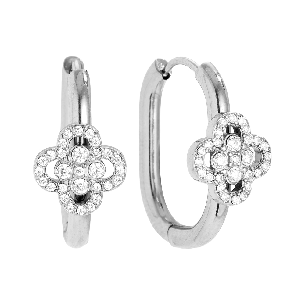 Stainless steel earrings 2cm Diamond Lucky Flower In Hoop