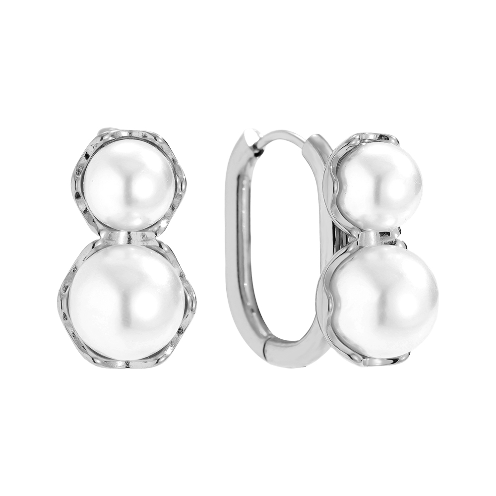 Stainless steel earrings 20mm double pearls