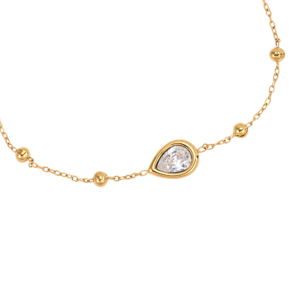 Stainless steel bracelet, 17 cm, with teardrop-shaped cubic zirconia