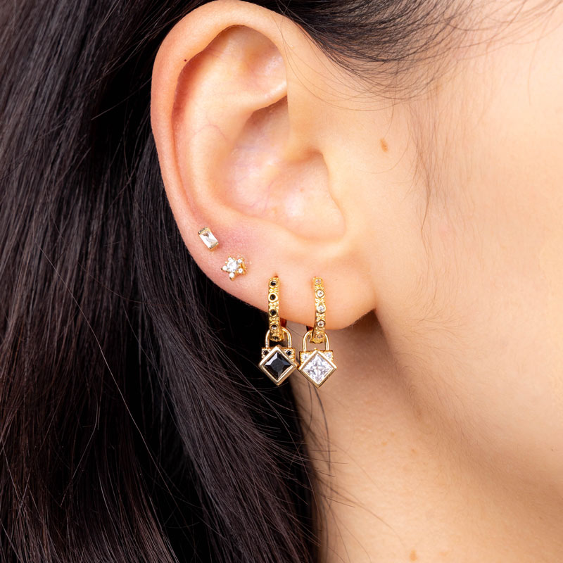 Locked cube gold-plated earrings