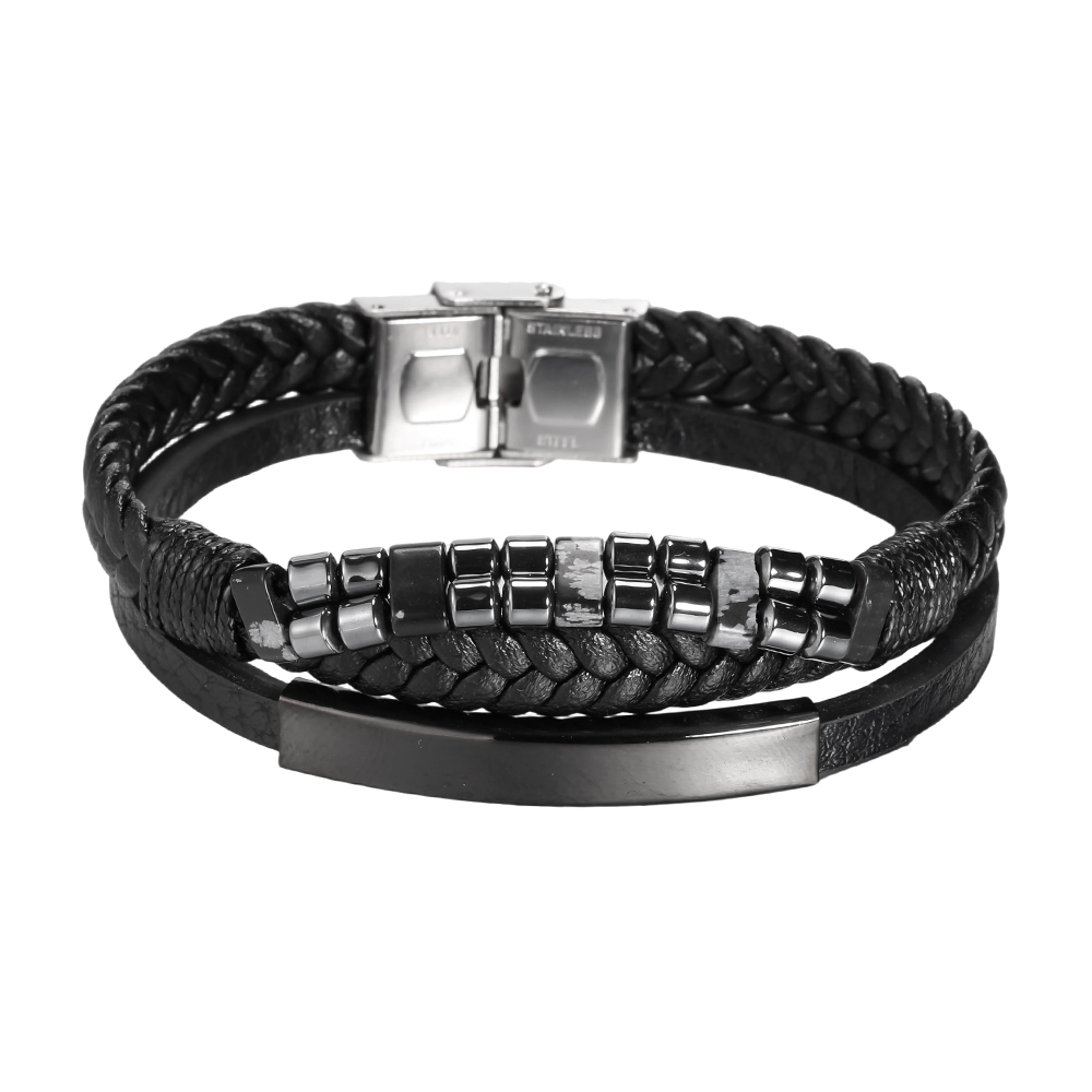  Stainless steel bracelet with multi-layered PU braiding