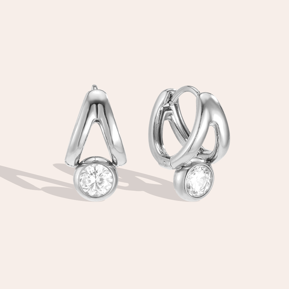 Stainless steel earrings, 18 × 0.9 mm, round cubic zirconia hoop earrings   