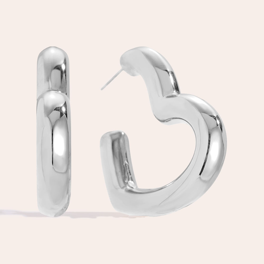 Stainless steel earrings 4cm Great Heart Hoop