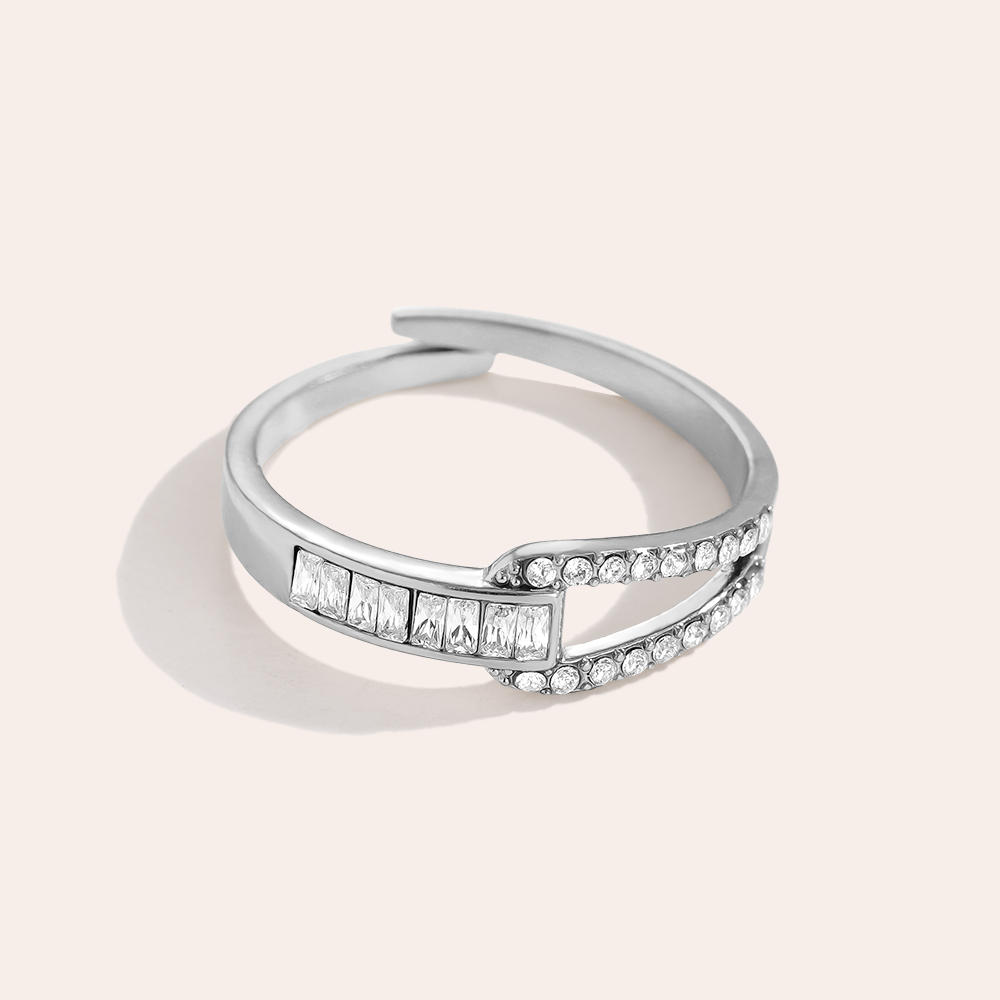 Stainless Steel Ring, Adjustable, with Fine Zirconia