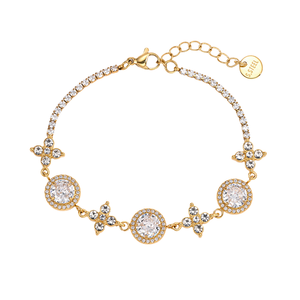 Stainless steel bracelet, 17 cm, with brilliant-cut zirconia