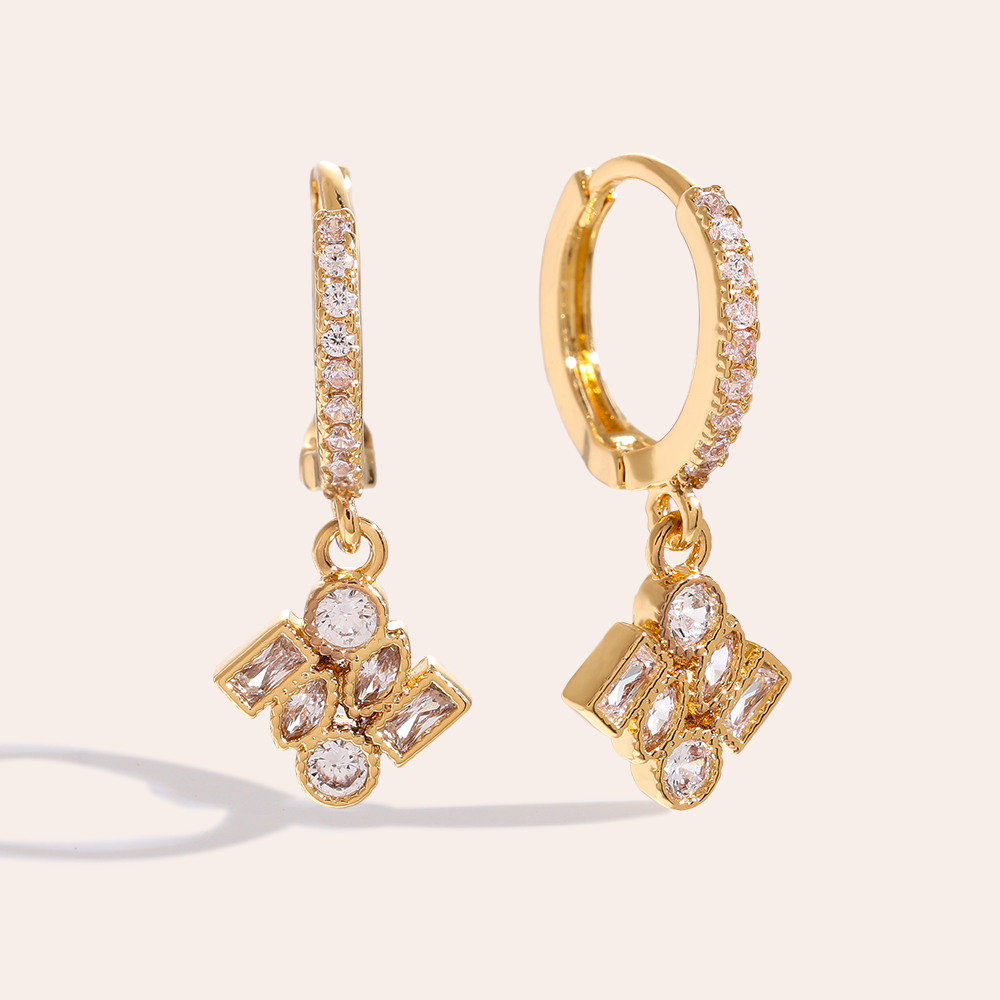 Gold-plated earrings 2.5cm Combined Cubes Diamond