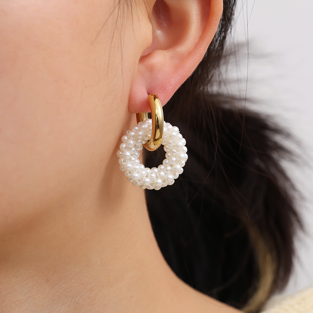 Stainless steel earrings, 25×35 mm, pearl bows