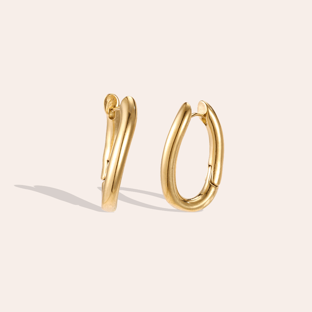 Stainless steel earrings, 23 mm, plain wave hoop earrings