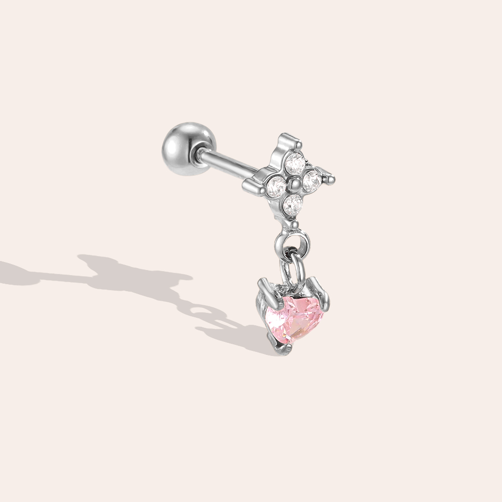 Stainless steel piercing 10mm mini zirconia flower cloverleaf heart-shaped