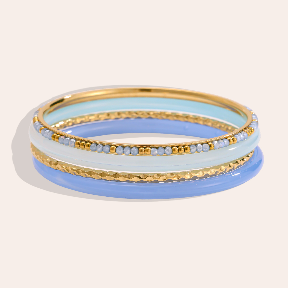 Stainless steel bangle set 6.5cm width 4 pieces acrylic 