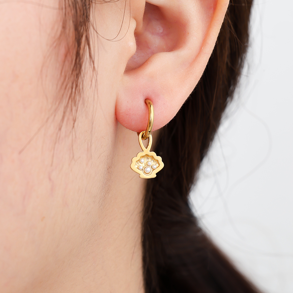 Stainless steel earrings 2.3cm Shell And Pearl