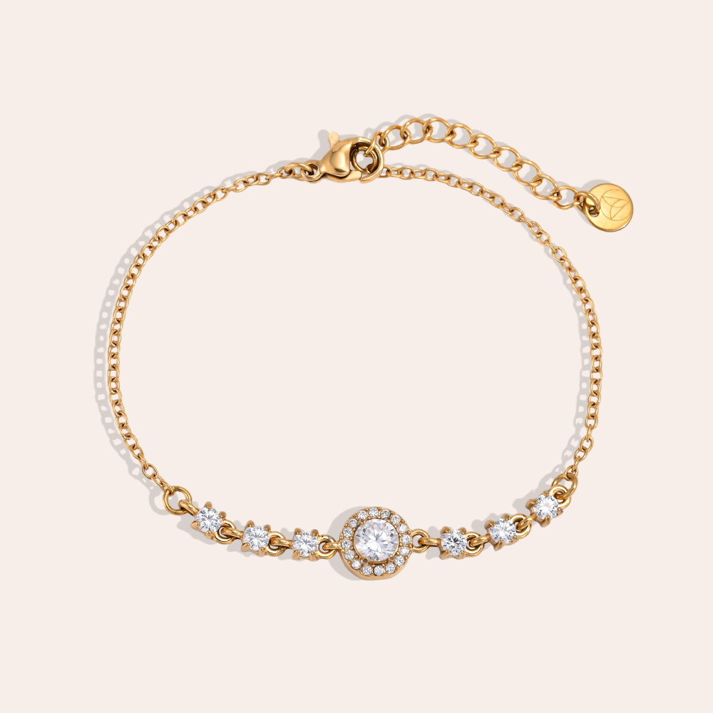 Stainless steel bracelet, 17 cm, with sparkling cubic zirconia