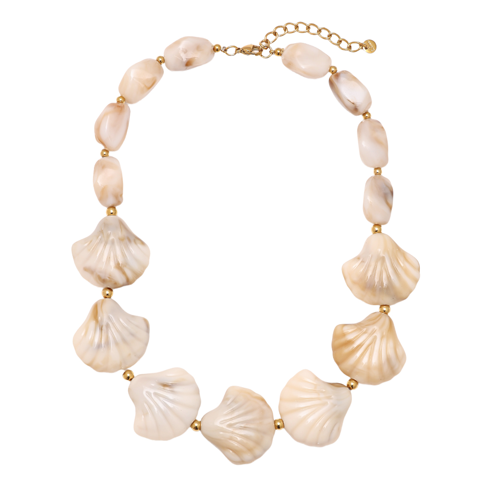 Stainless steel necklace 45cm resin shells and stones