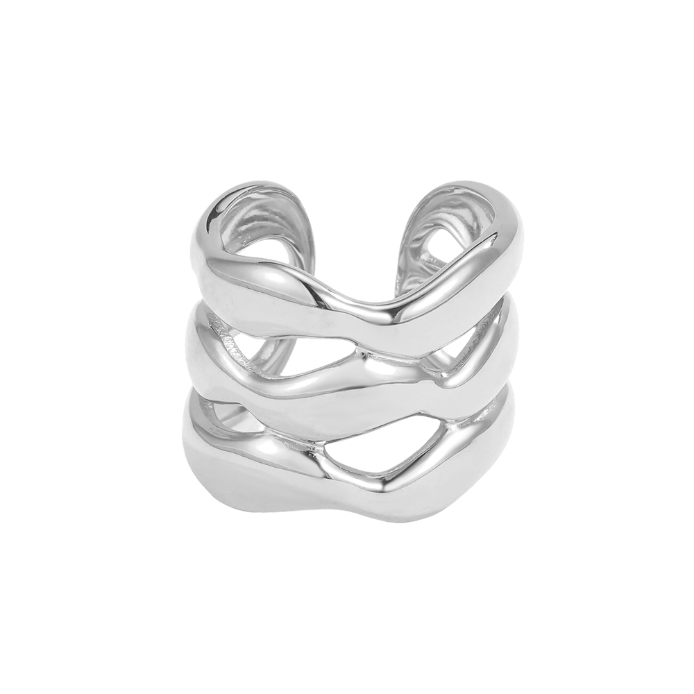 Stainless steel ring, adjustable, wave design, multi-row