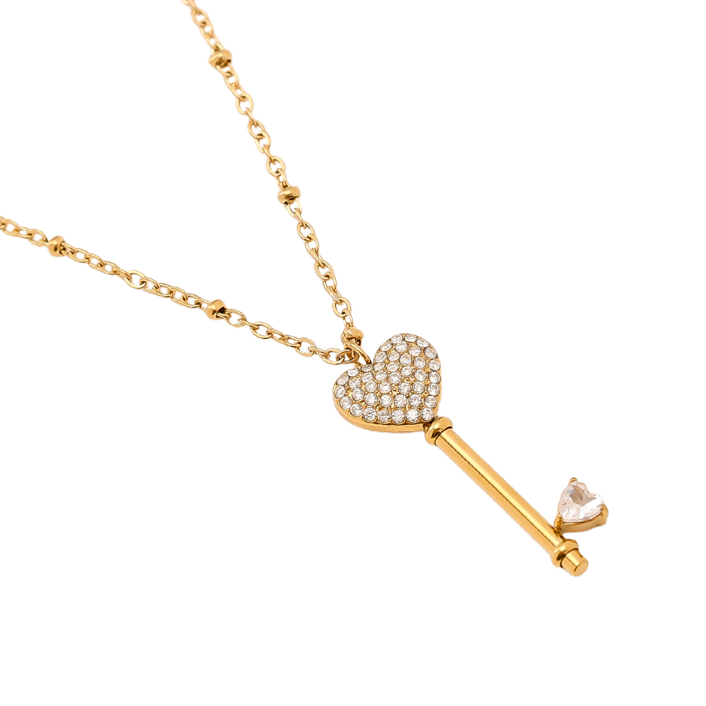Stainless steel necklace 60cm Diamond Heart Key