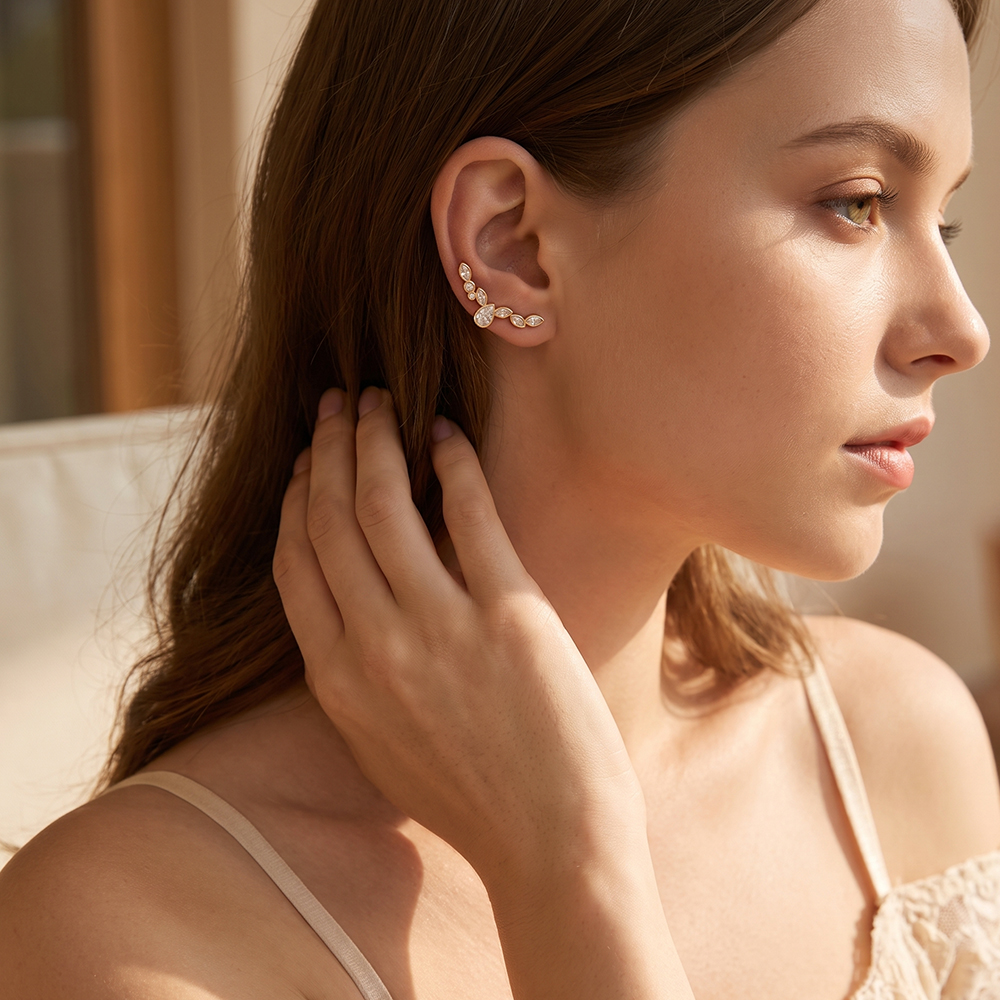 Stainless steel earrings, 29 × 18 mm, with a few small cubic zirconia stones 
