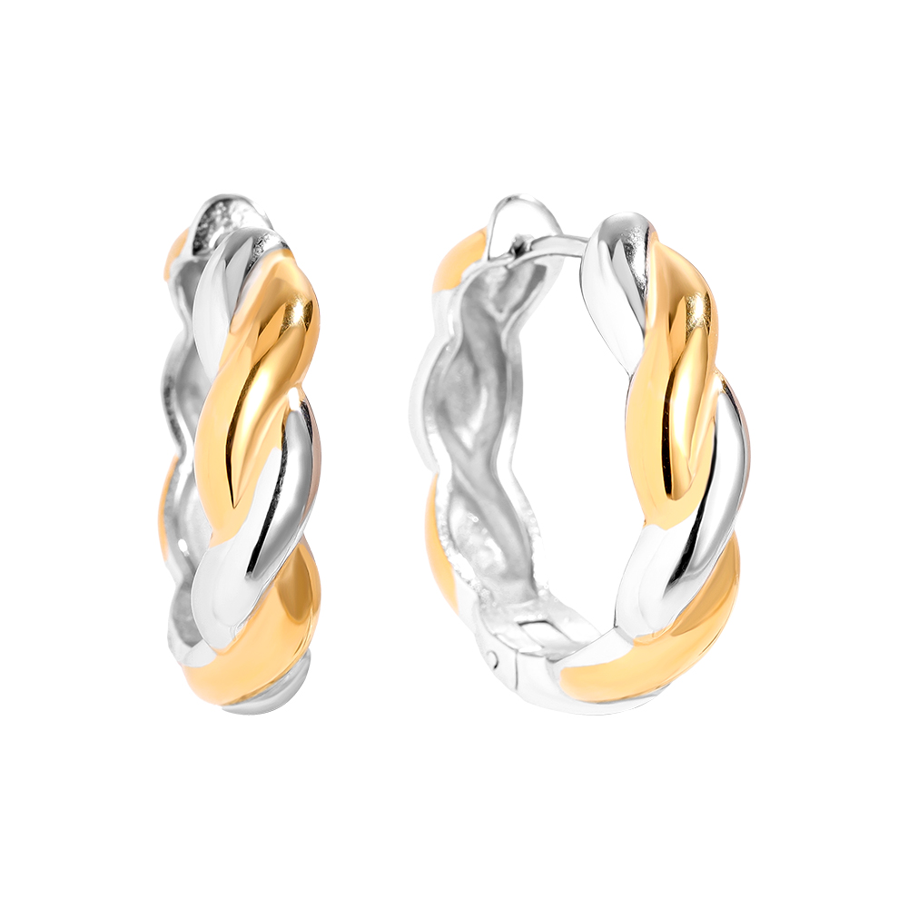 Stainless Steel Earrings 2.7cm Gold And Silver Twist Hoop