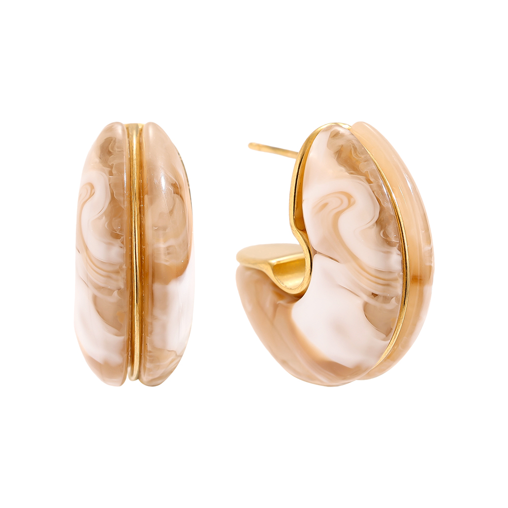 Stainless steel earrings 25mm Half Hoop Moon Resin