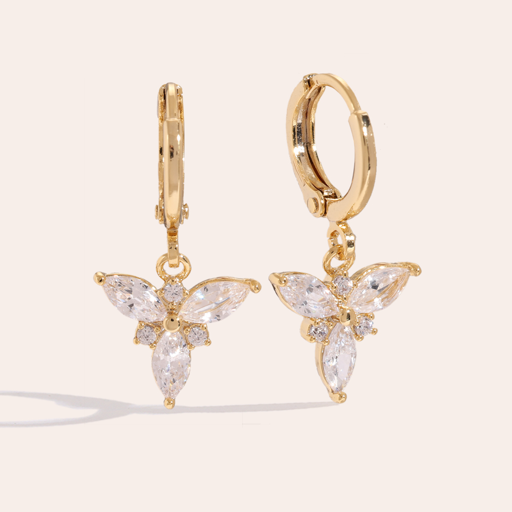 Three Petal Diamond Flower Gold-plated Earrings 