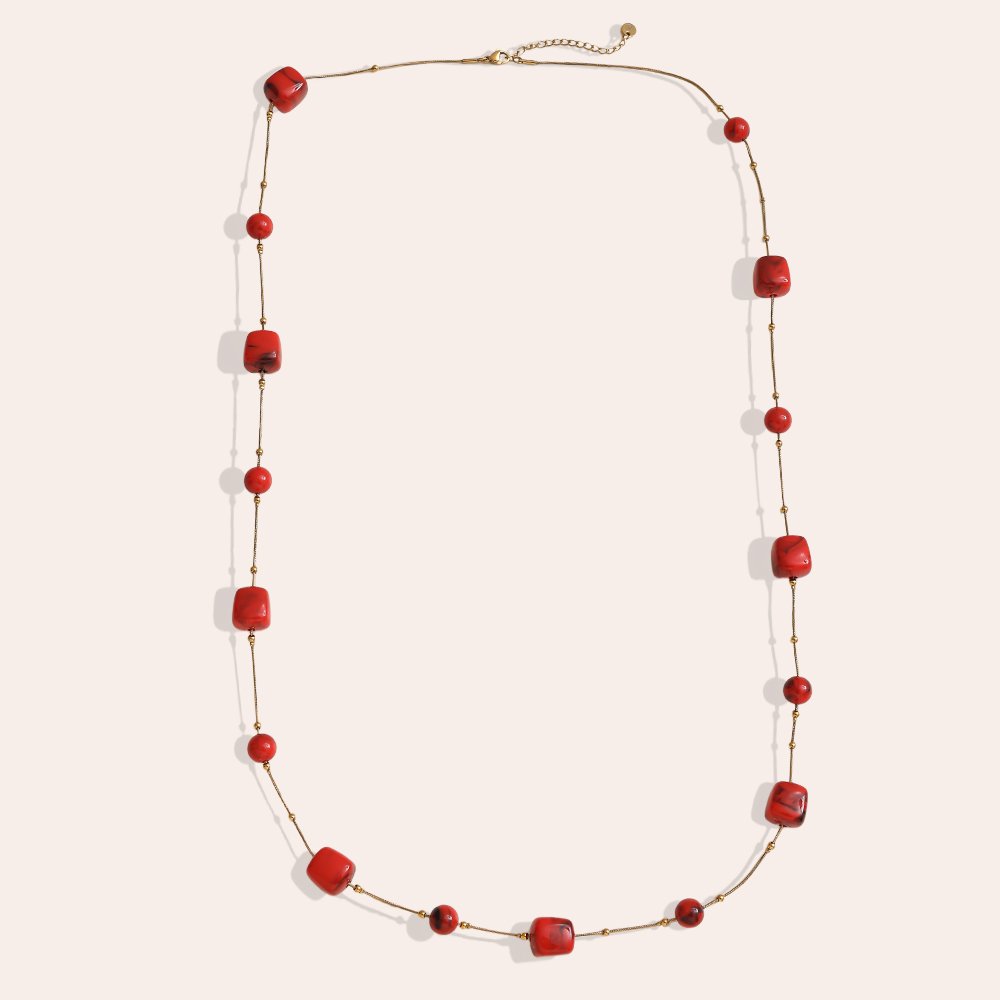 Stainless steel necklace 90cm resin cubes and beads