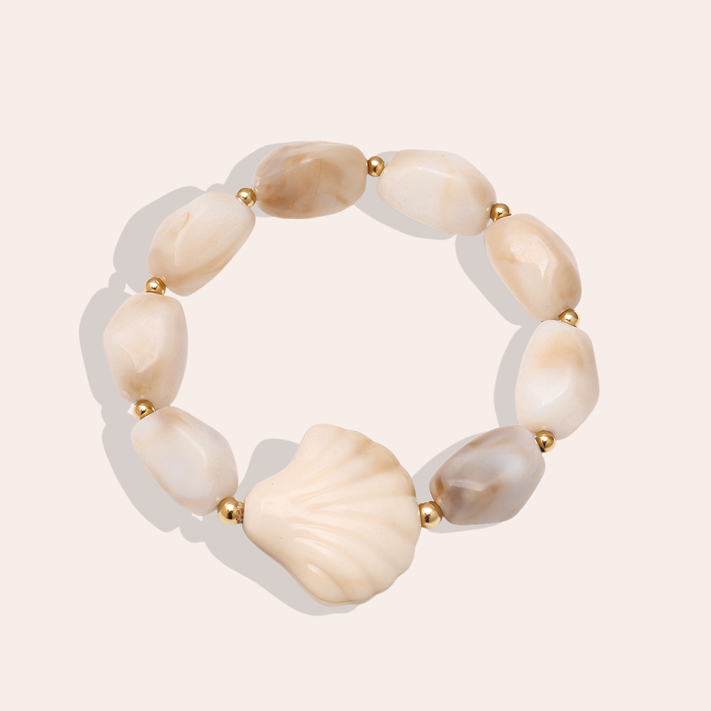 Stainless steel bracelet Elasticated resin shells and stones