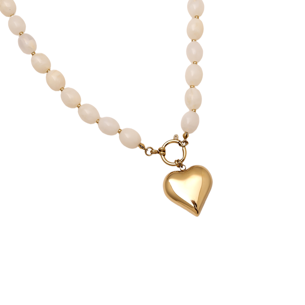 Stainless steel necklace 48cm Heart In Acrylic Pearl