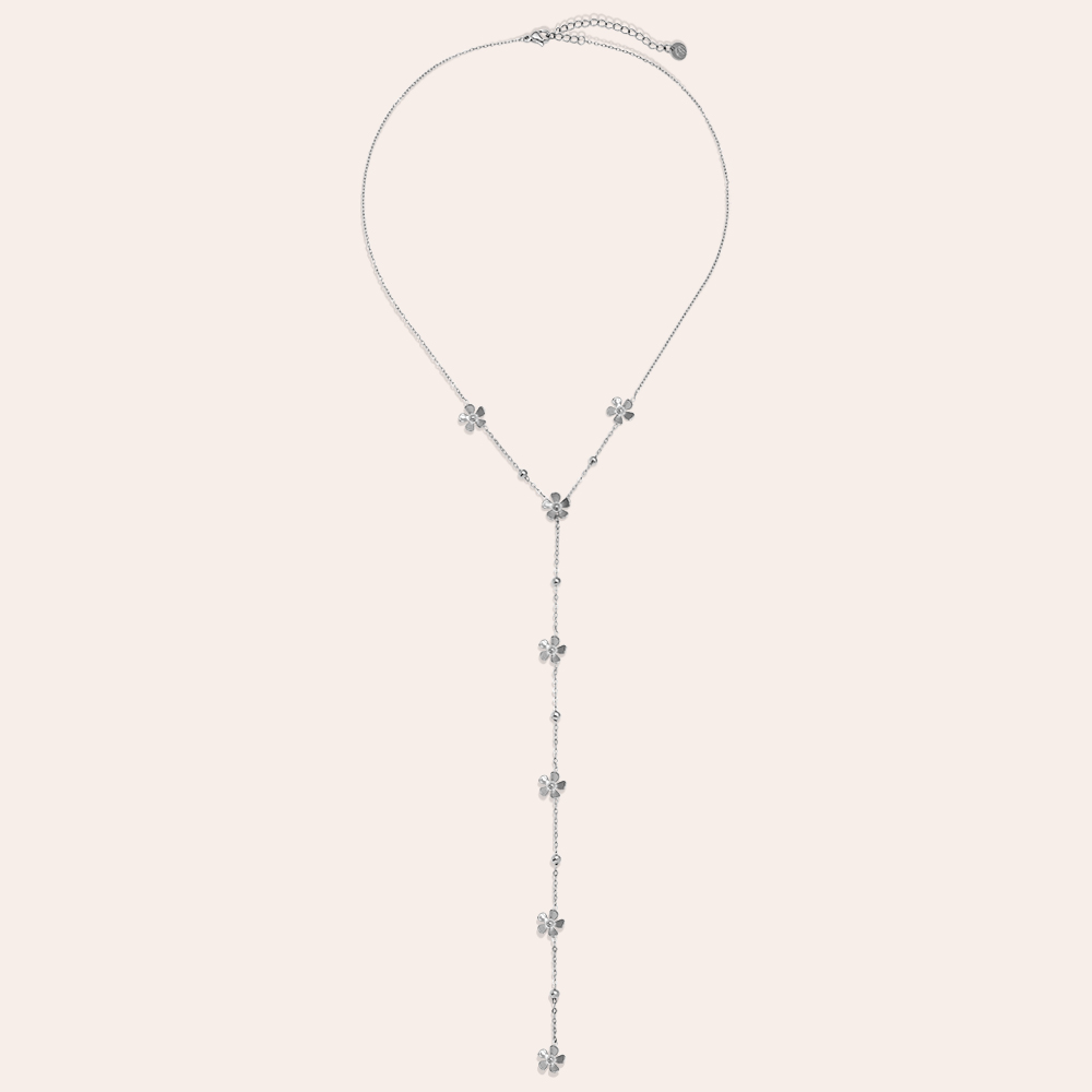 Stainless steel necklace 41cm Y-chain with flowers