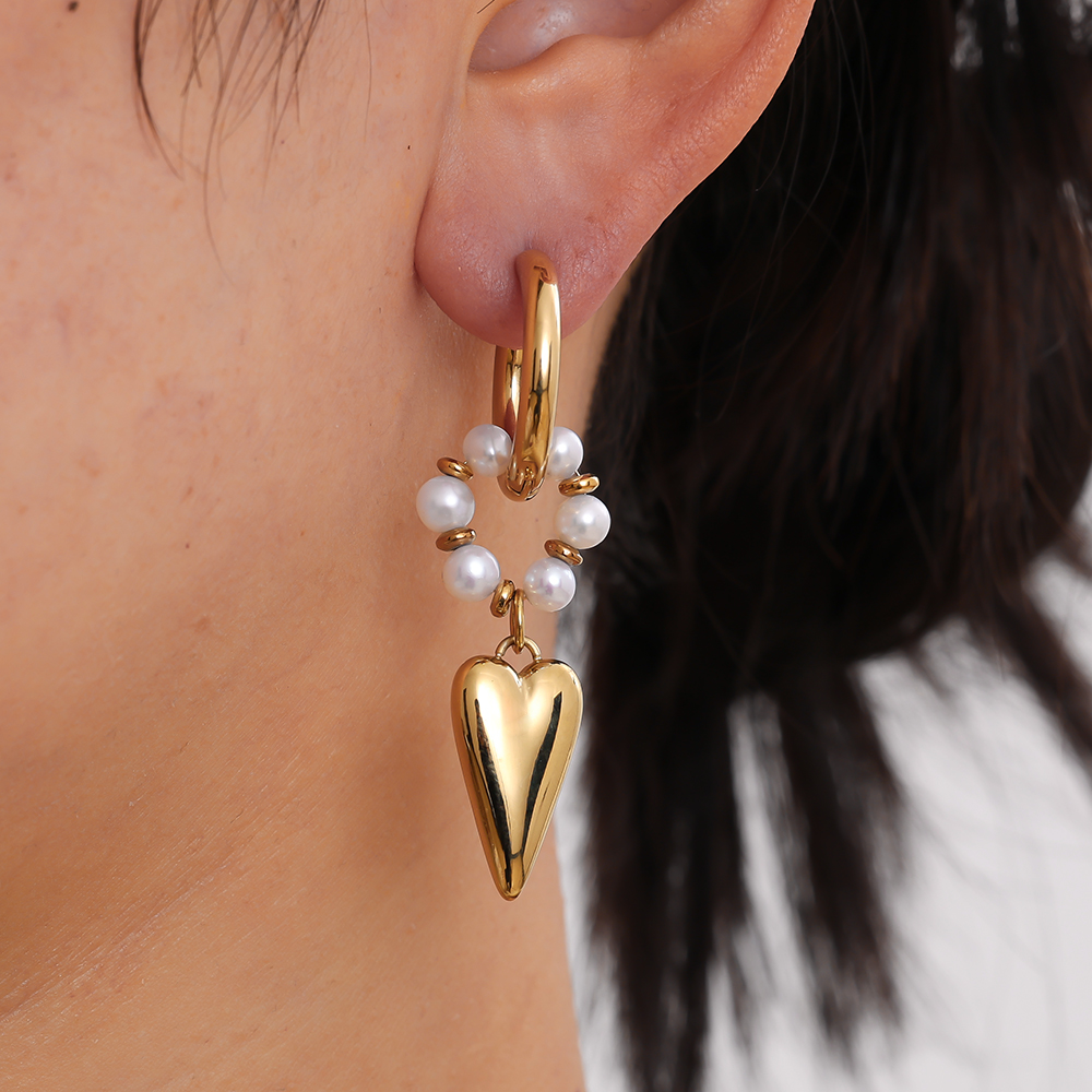 Stainless steel earrings 47*20mm heart freshwater pearls