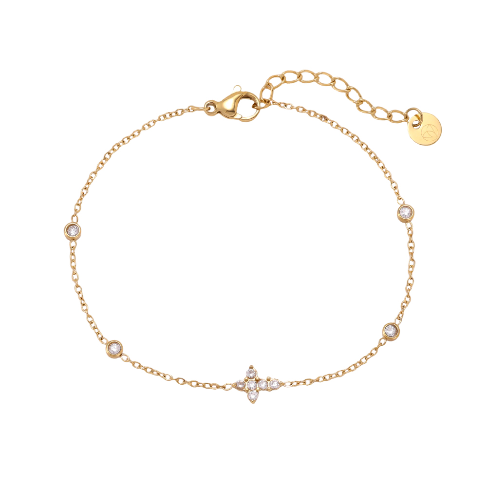 Stainless steel bracelet, 17 cm, with a cubic zirconia cross
