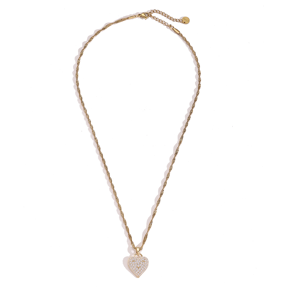 40cm Full Diamonds Heart stainless steel necklace   