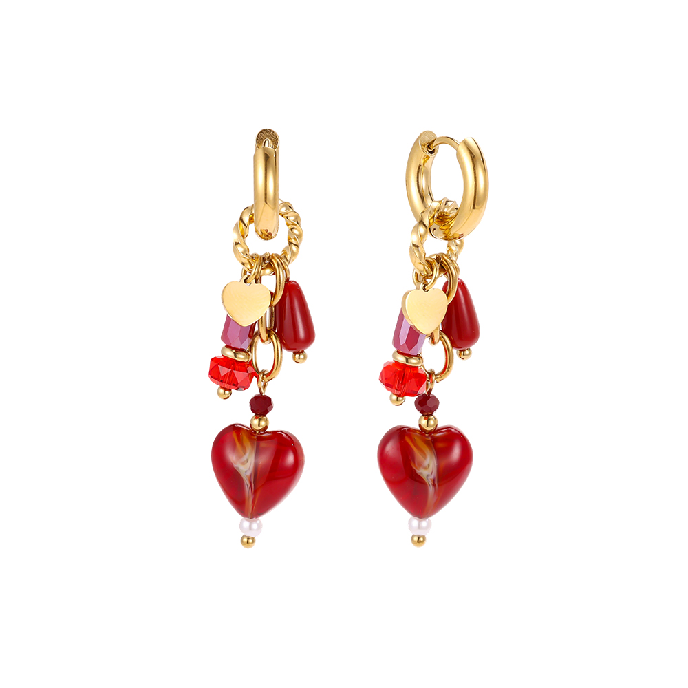 Stainless steel earrings, 48 × 14 mm, red heart