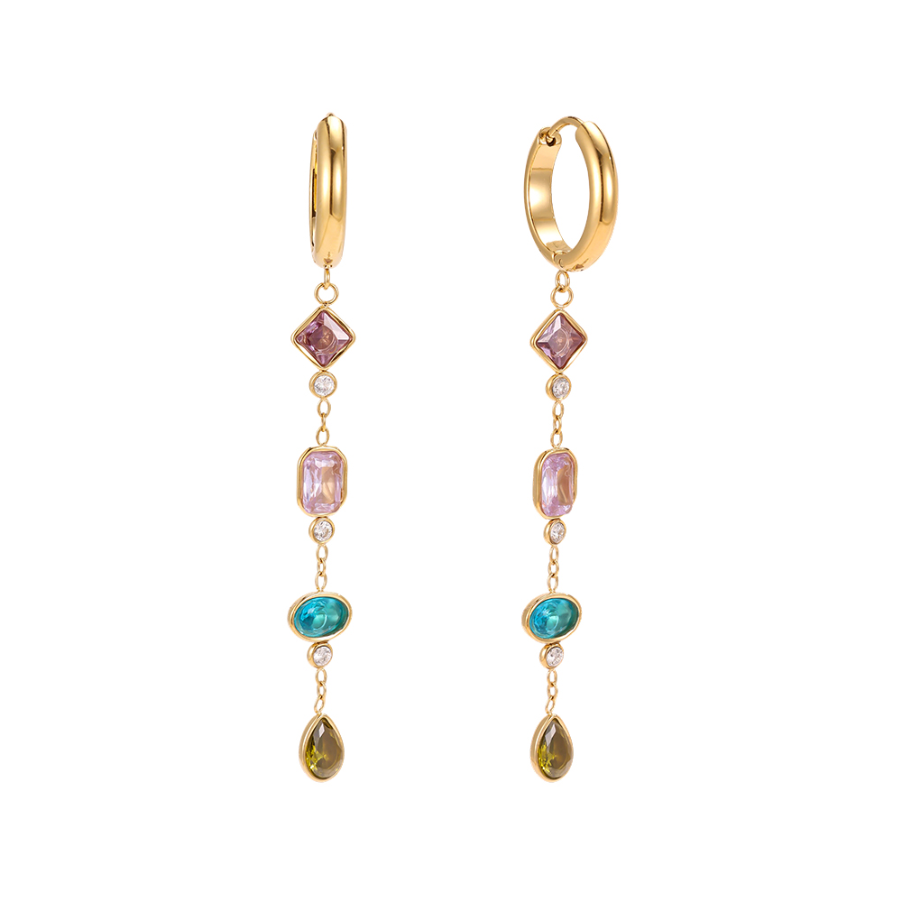 Stainless steel earrings, 69 × 16 mm, with delicate cubic zirconia