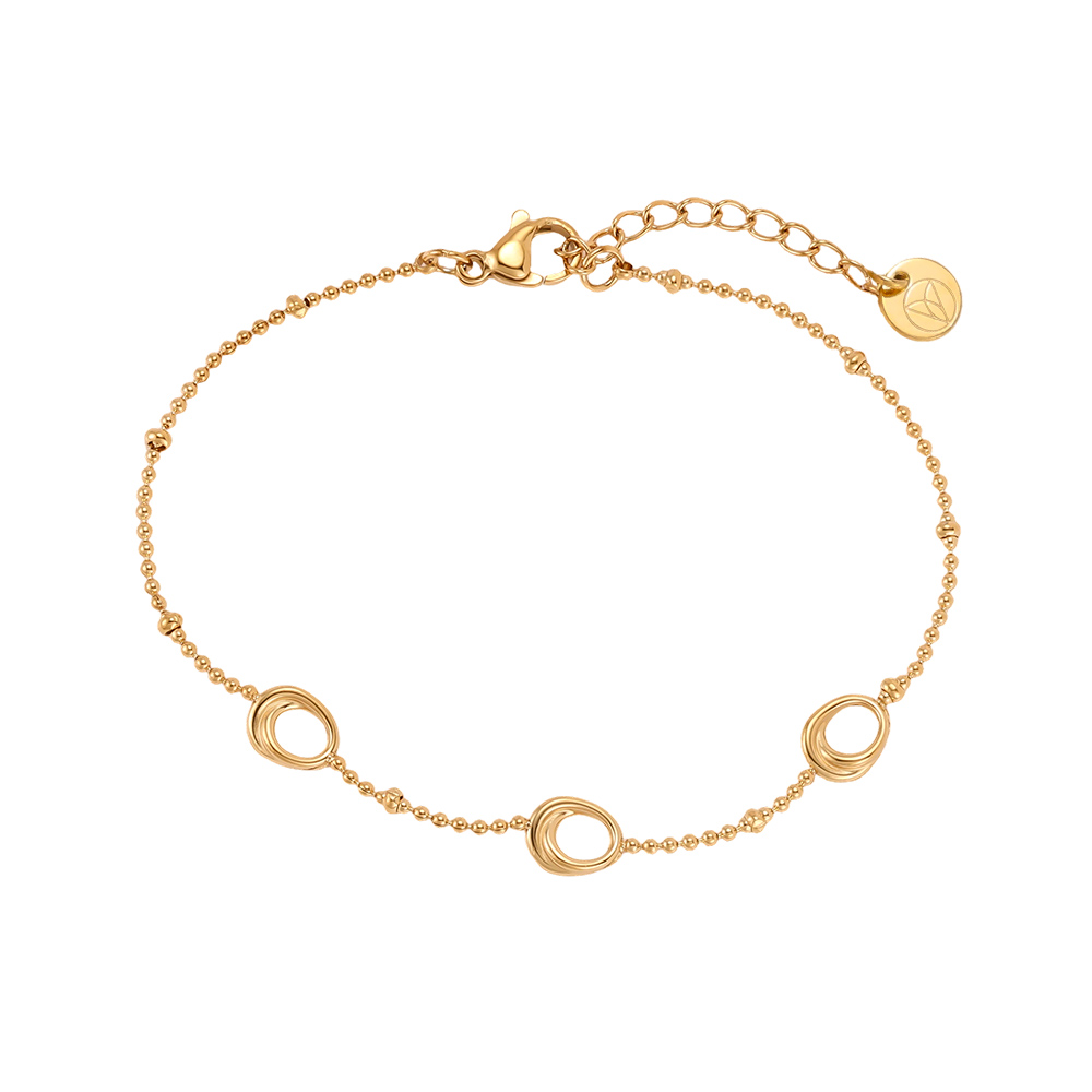 Stainless steel bracelet, 17 cm, with three hollow ovals