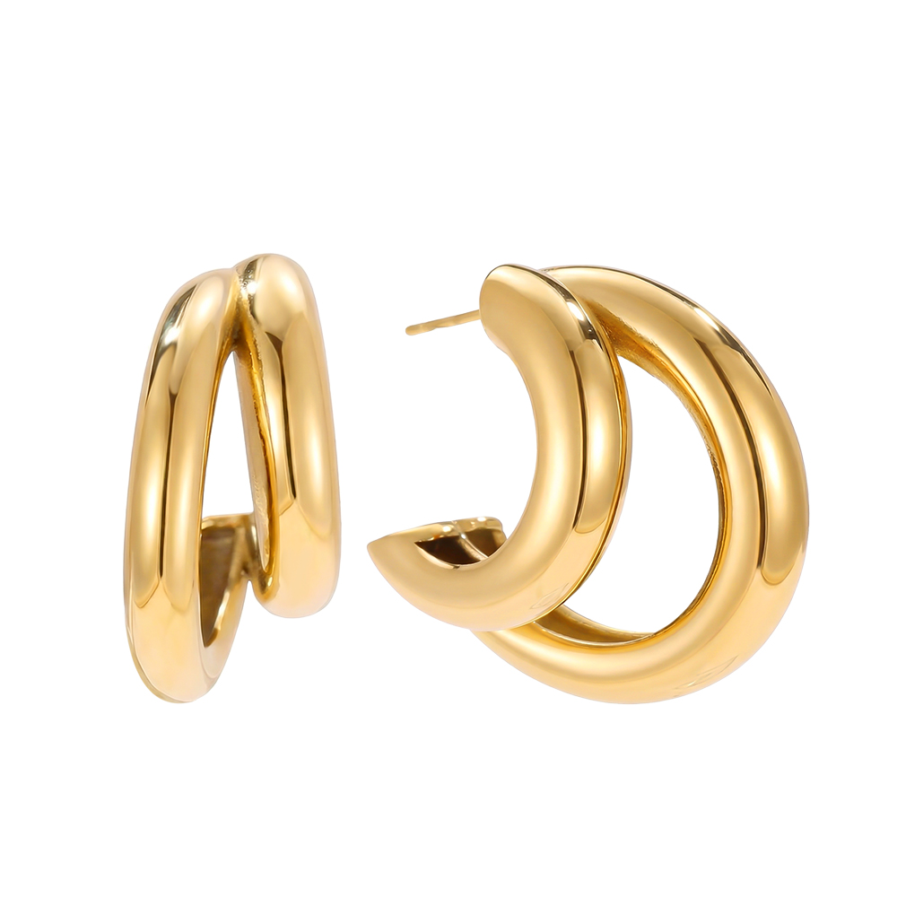 Stainless Steel Earrings 30mm Gold And Silver Half Hoop