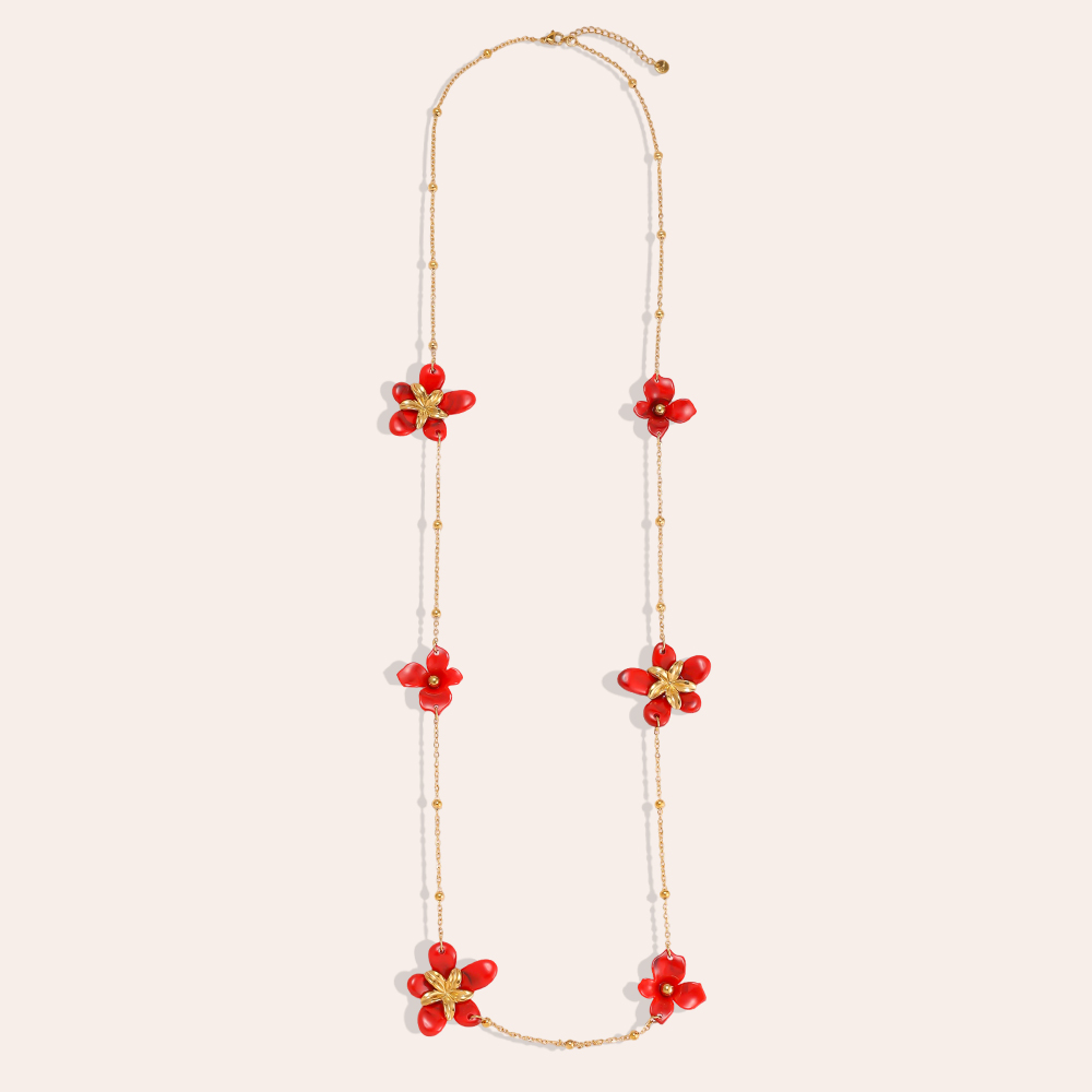 Stainless steel necklace 94cm acrylic flower