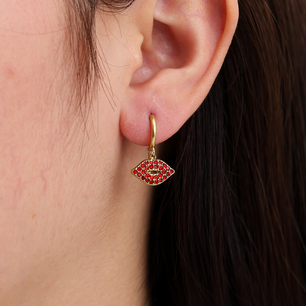 Stainless steel earrings 2.1cm Red Diamond Lip
