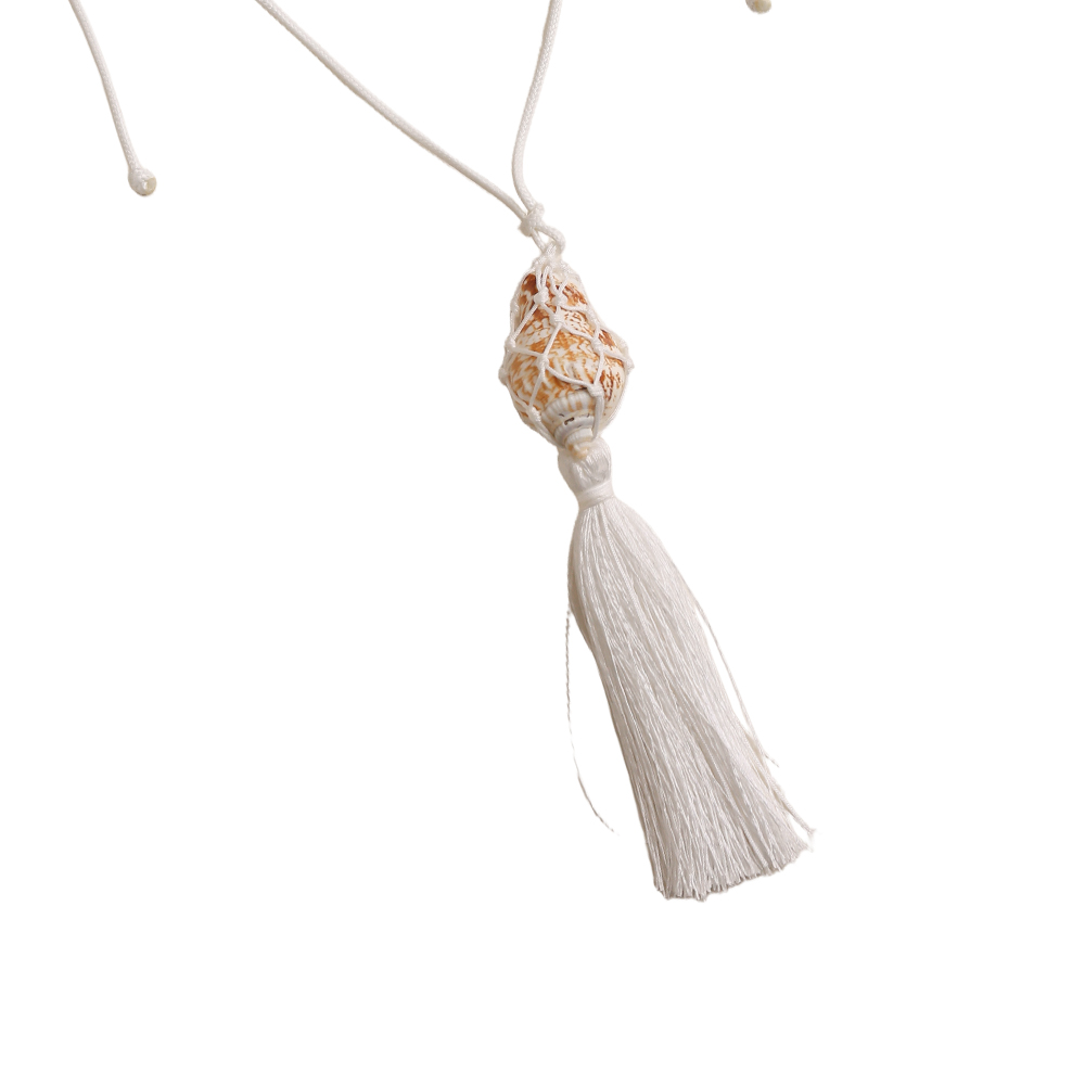 90cm shells in net and tassels polyester cord necklace