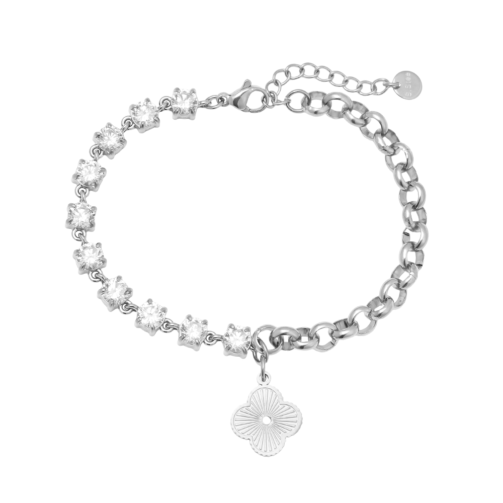 Stainless steel bracelet 16cm Half Diamond Chain With Lucky Flower