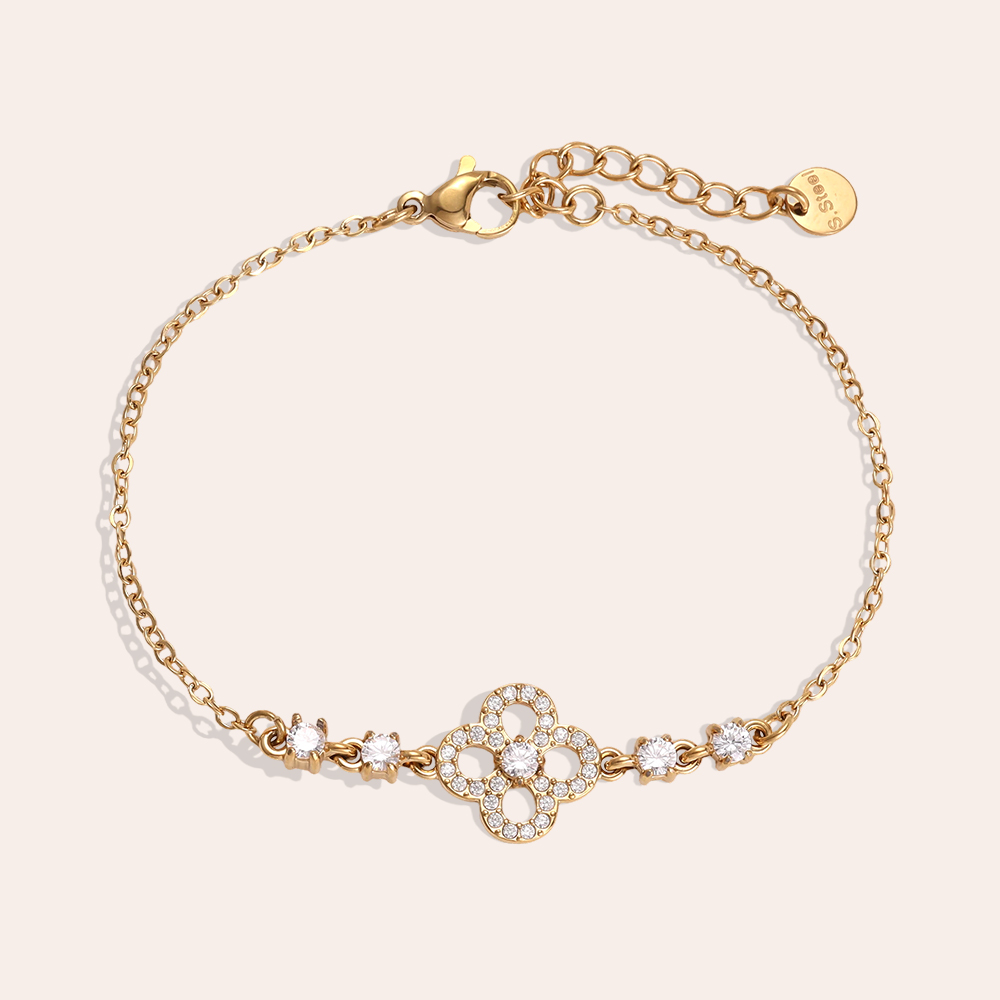 17cm stainless steel bracelet with filigree zirconia cloverleaf