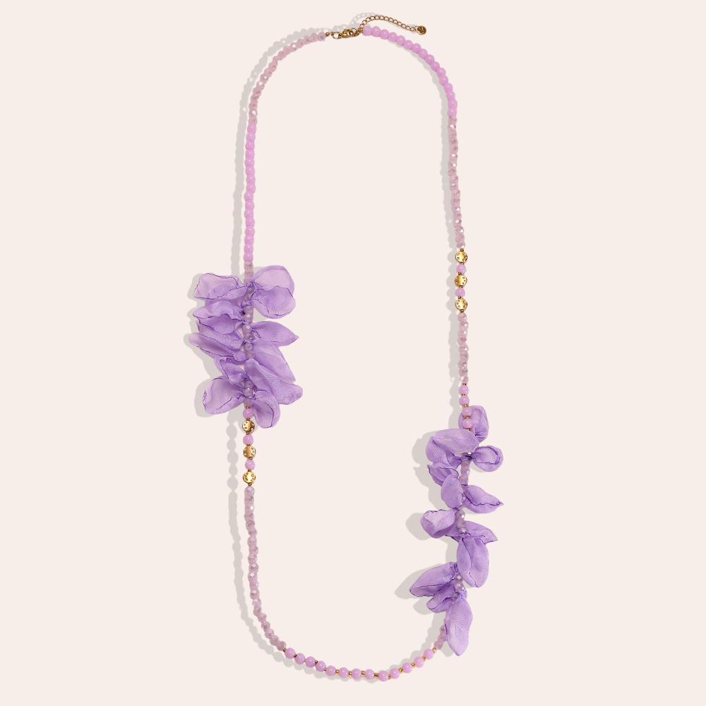 Stainless steel necklace 90cm crystal necklace with petals