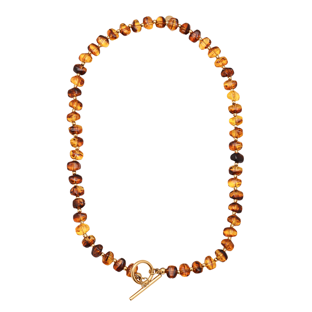 Stainless steel necklace 45cm Acrylic Brown Beads