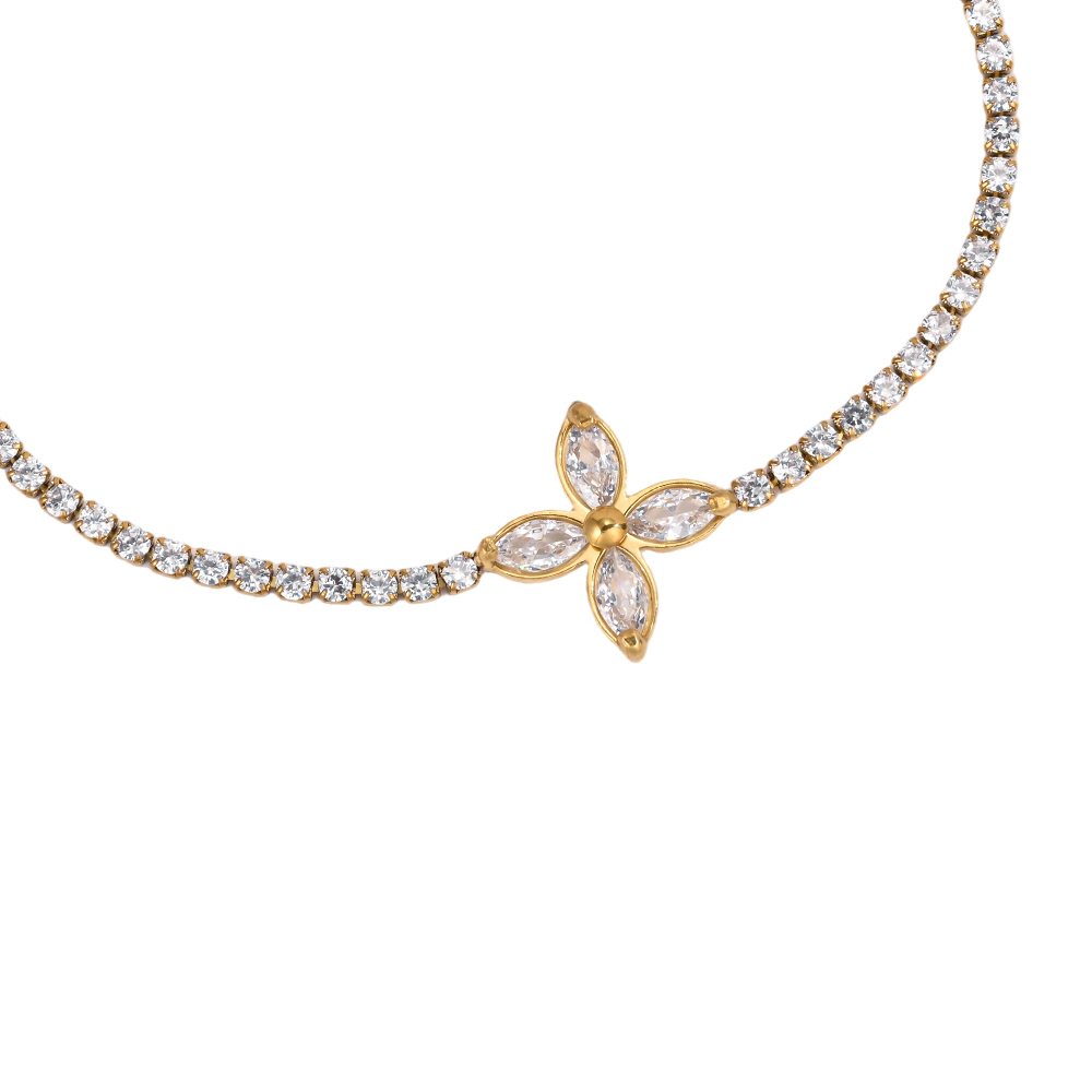 Stainless steel bracelet, adjustable, with a sparkling shamrock
