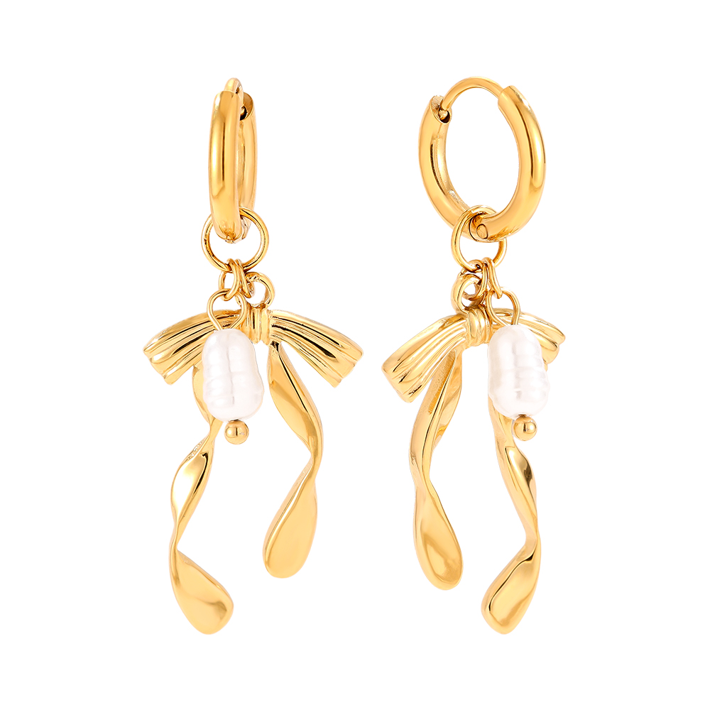 Stainless steel earrings 1.2*3.8cm Bowtie And Pearl