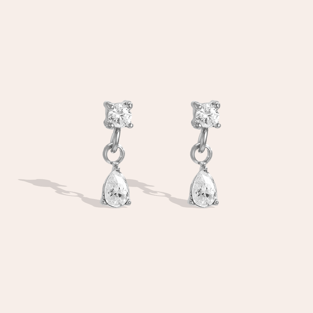 Stainless steel earrings, 10mm, mini cubic zirconia  