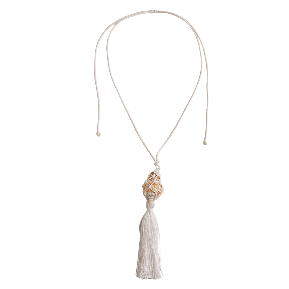 90cm shells in net and tassels polyester cord necklace